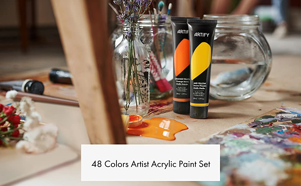 ARTIFY Acrylic Paint, Set Of 24 Color (1.29 oz, 38ml) with a storage box,  Rich Pigments, Non Fading, Non Toxic Paints for Artist, Hobby Painters 