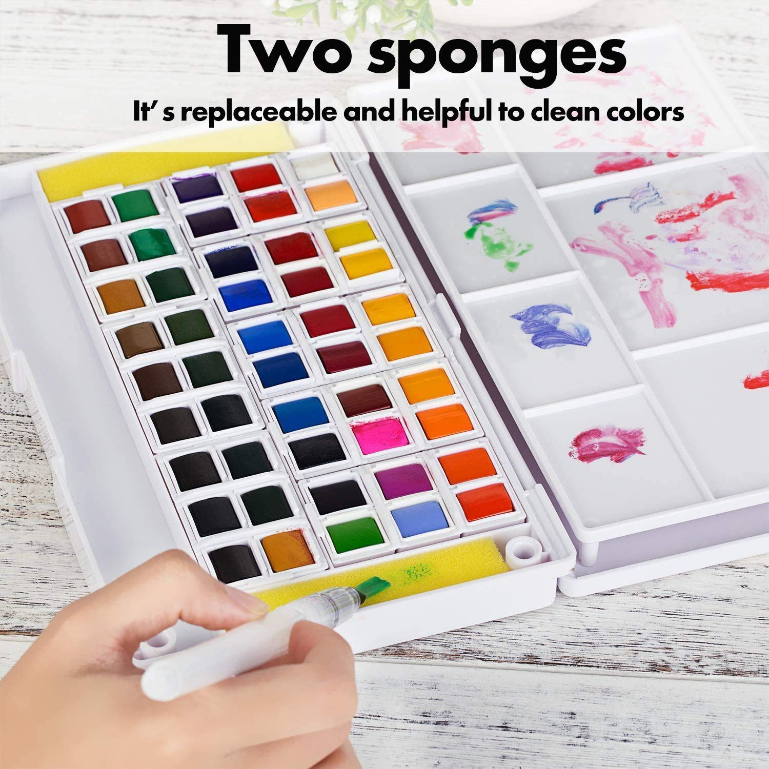 Artify Watercolor Field Sketch Set - 48 Assorted Colors with 3 Brushes, Mini Travel Kit - Artify