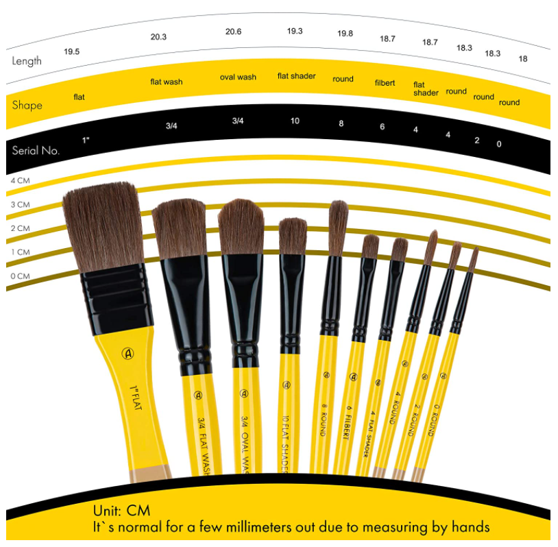 ARTIFY 10 Pcs Natural Horse Hair Paint Brush Set Artify