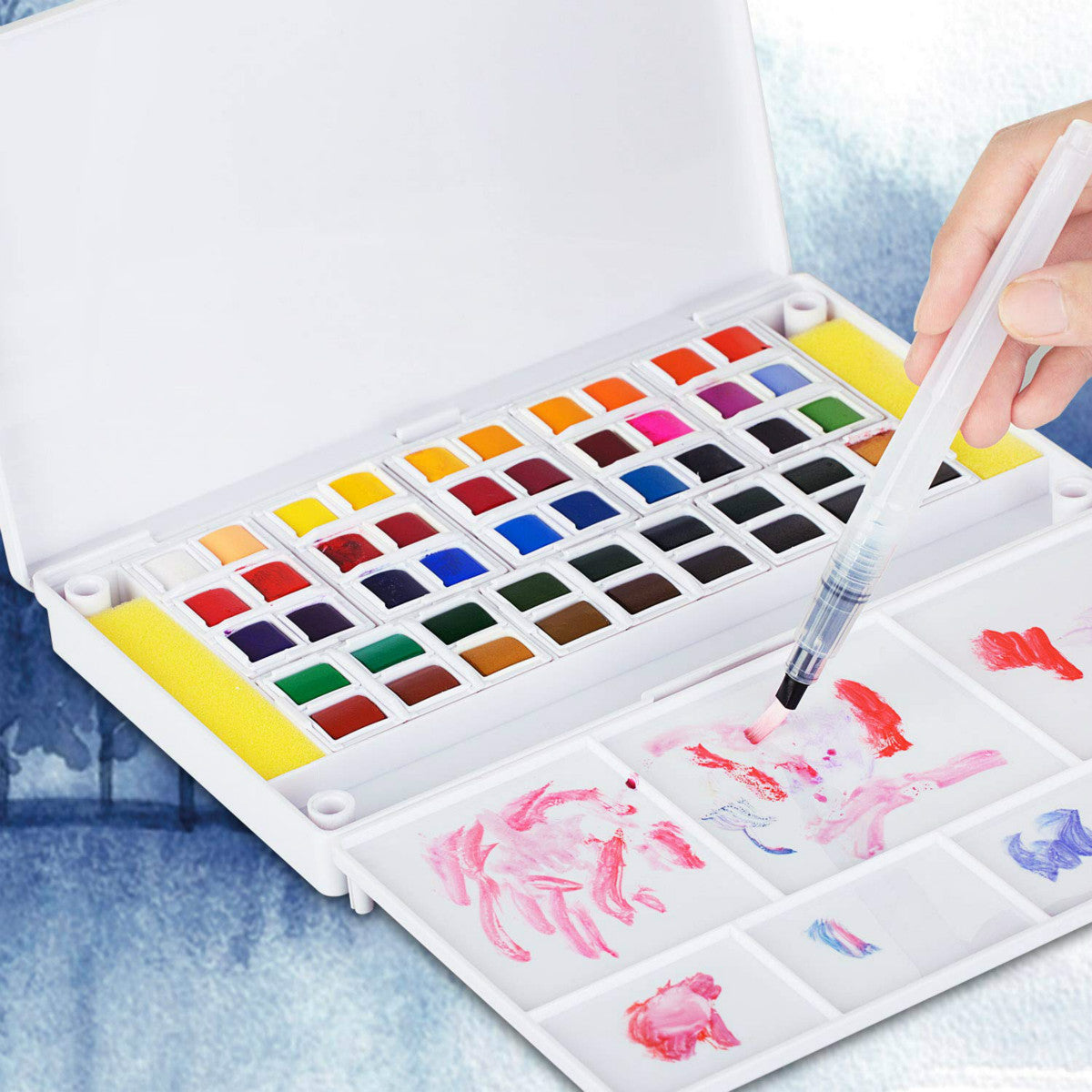 Watercolor Field Sketch Set - 48 Assorted Colors with 3 Brushes - Artify