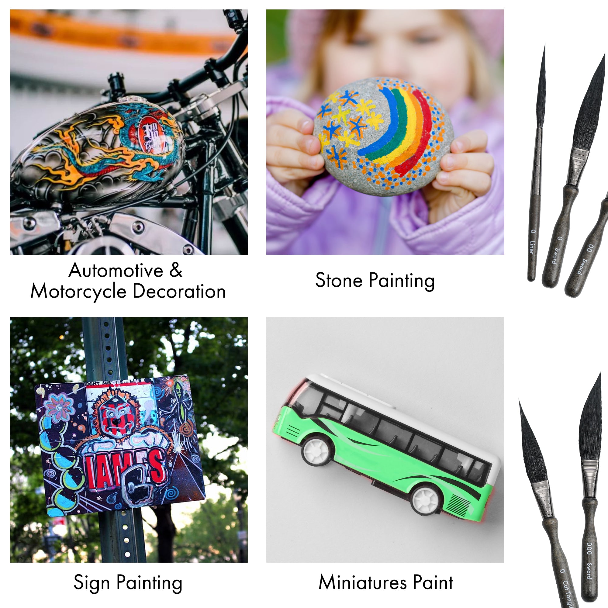 5 Pcs Professional Pinstriping Brush Set, Mixed Squirrel & Goat Hair