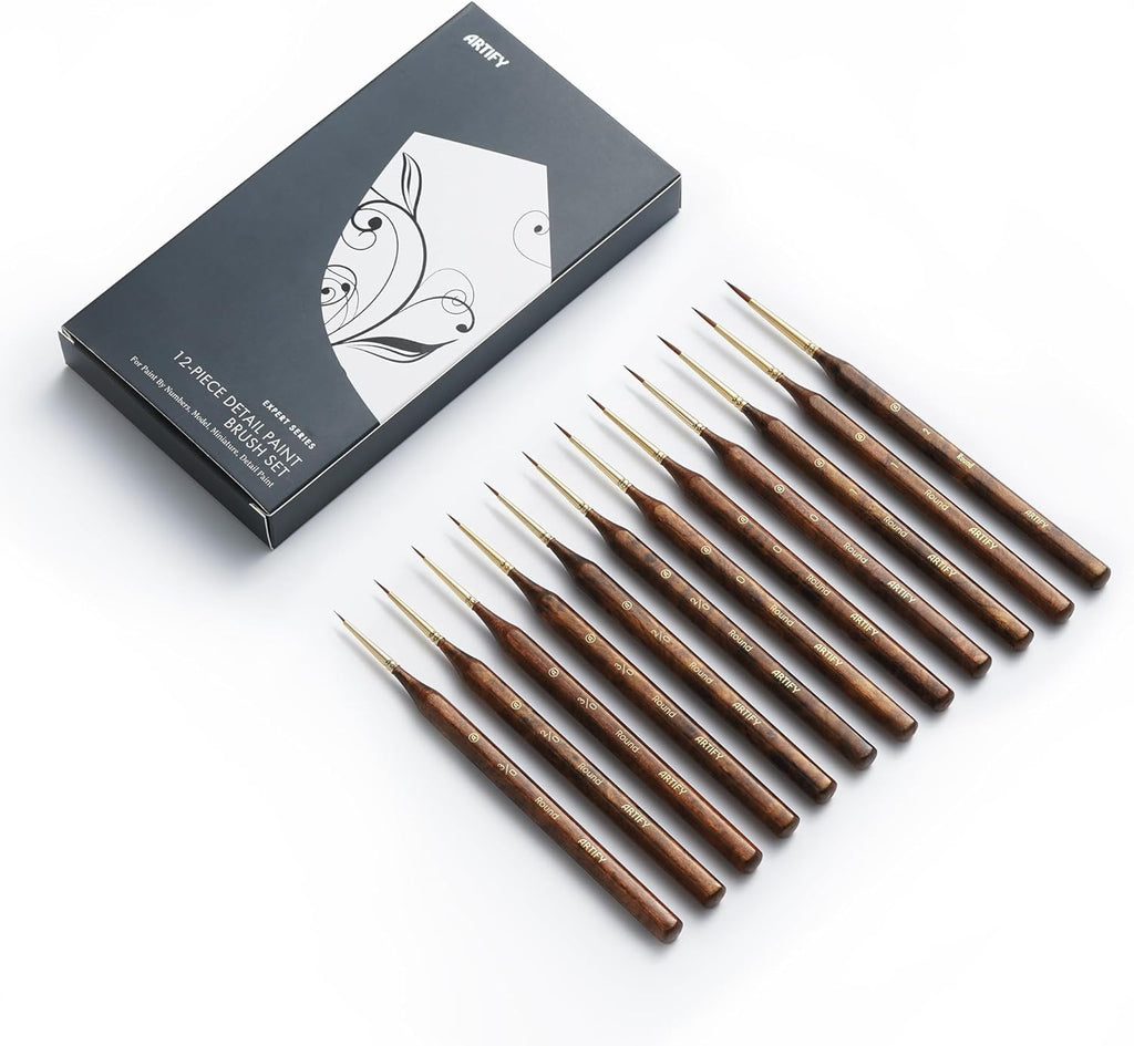 Extreme Detail Paint Brushes for Miniature, Round Tip Nylon Fine Brush with Hexagonal Handle - Artify