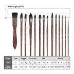 Set of paint brushes with measurements on a white background