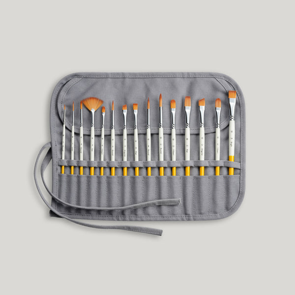 Sunflower 15 Pieces Paint Brush Set-Enhanced Synthetic Brush Set with Canvas Roll