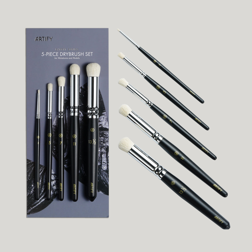 ARTIFY 5 Sizes Drybrush Set for Effortless Miniature, Model, Ceramics, Citadel Painting (Black) - Artify