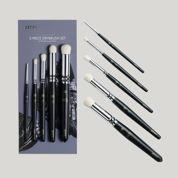 ARTIFY 5 Sizes Drybrush Set for Effortless Miniature, Model, Ceramics, Citadel Painting (Black)