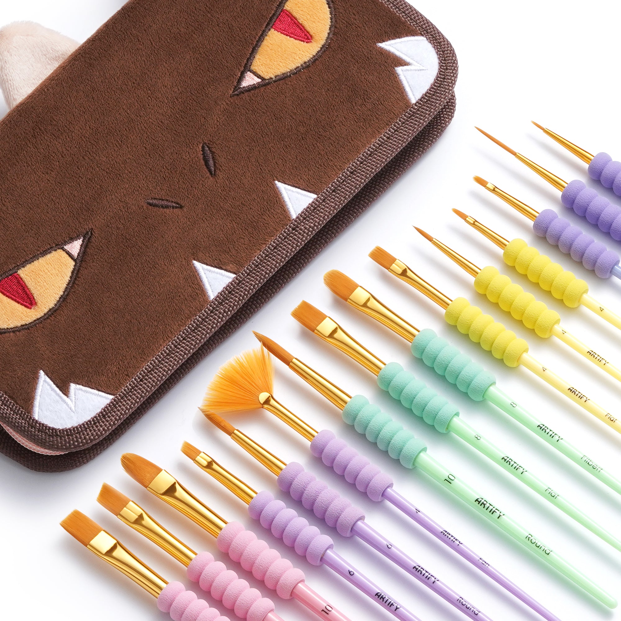 ARTIFY All-Purpose Paint Brushes for Kids with Cute Dino Bag, Ideal for Kids Arts & Crafts