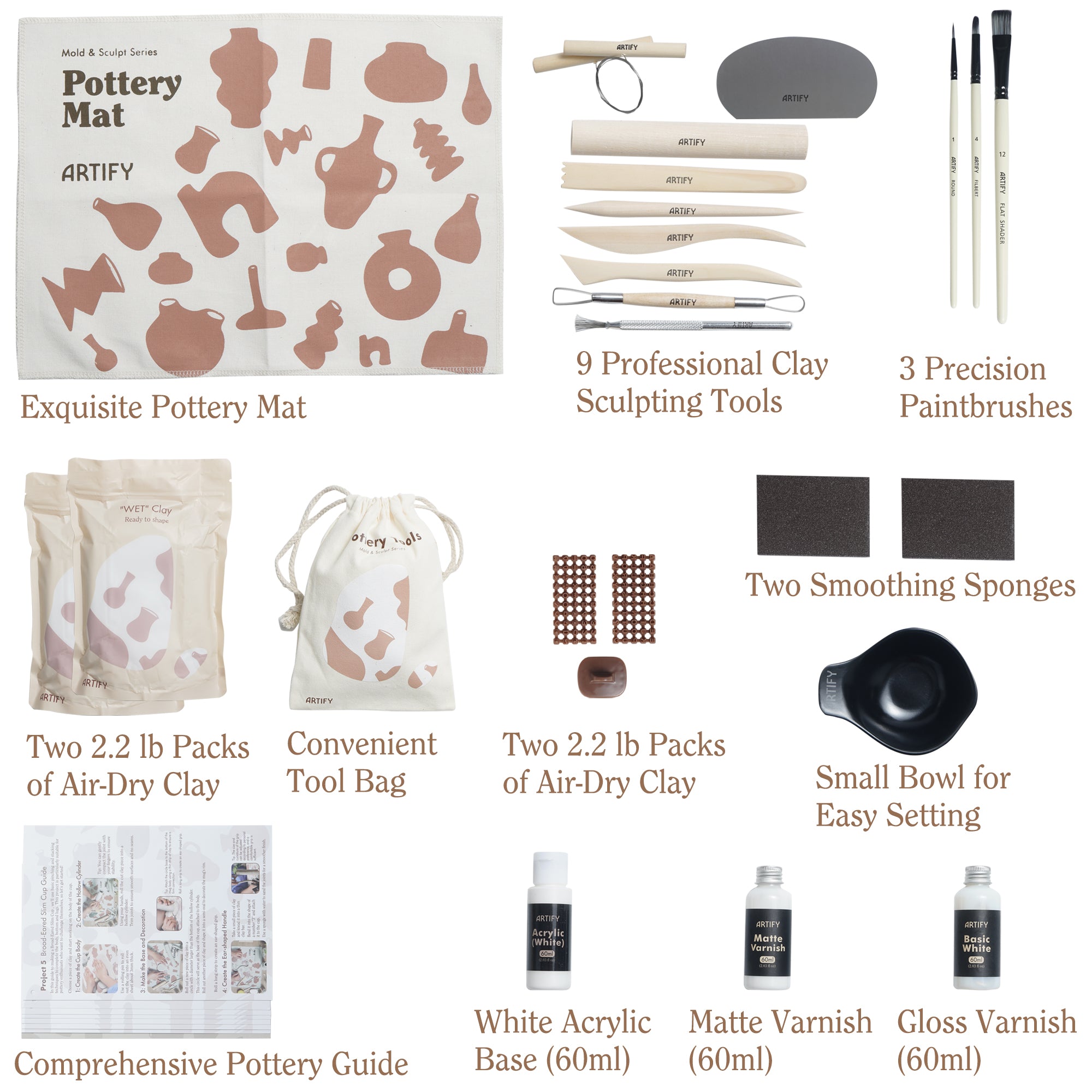 ARTIFY Air Dry Clay Craft Kit , DIY Home Pottery Kit for All Ages, Mold & Sculpt Series - Artify