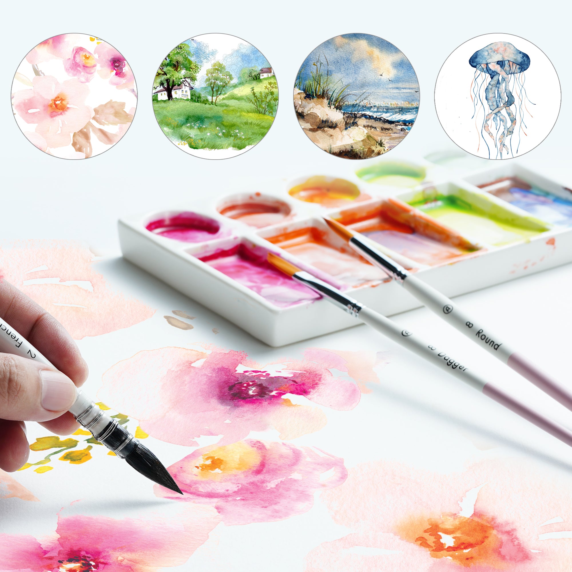 ARTIFY 9 PCS Travel Watercolor Brushes for Beginners & Pros