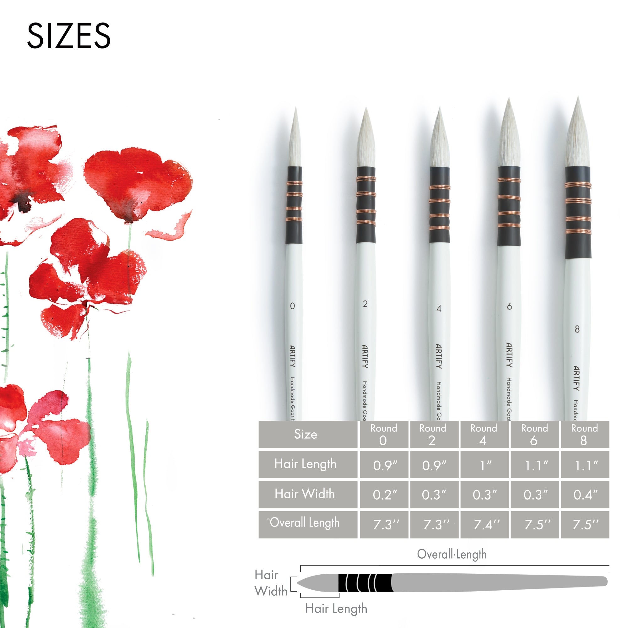 ARTIFY Professional Goat Hair Watercolor Brushes - Artify