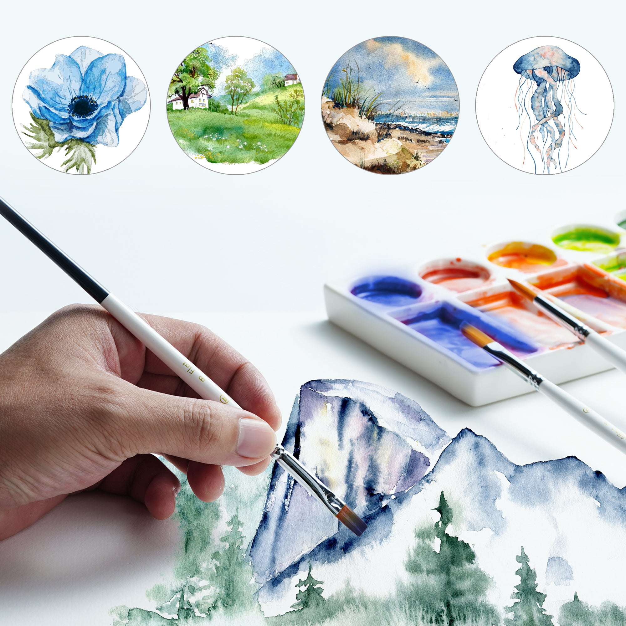 ARTIFY 9 PCS Travel Watercolor Brushes for Beginners & Pros