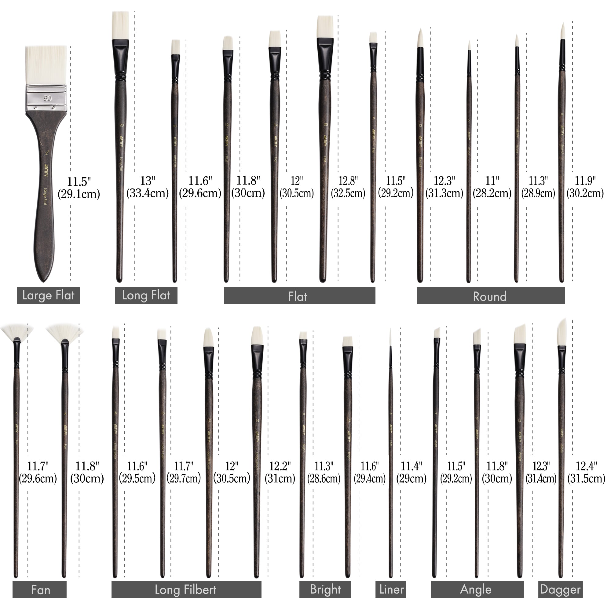 ARTIFY Paint Brush Set, 24 Piece Long Handle Oil Paint Brushes - Artify