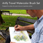 ARTIFY Travel Watercolor Brush Set, Synthetic Outdoor Paint Brushes with with Anti-Rust Handle