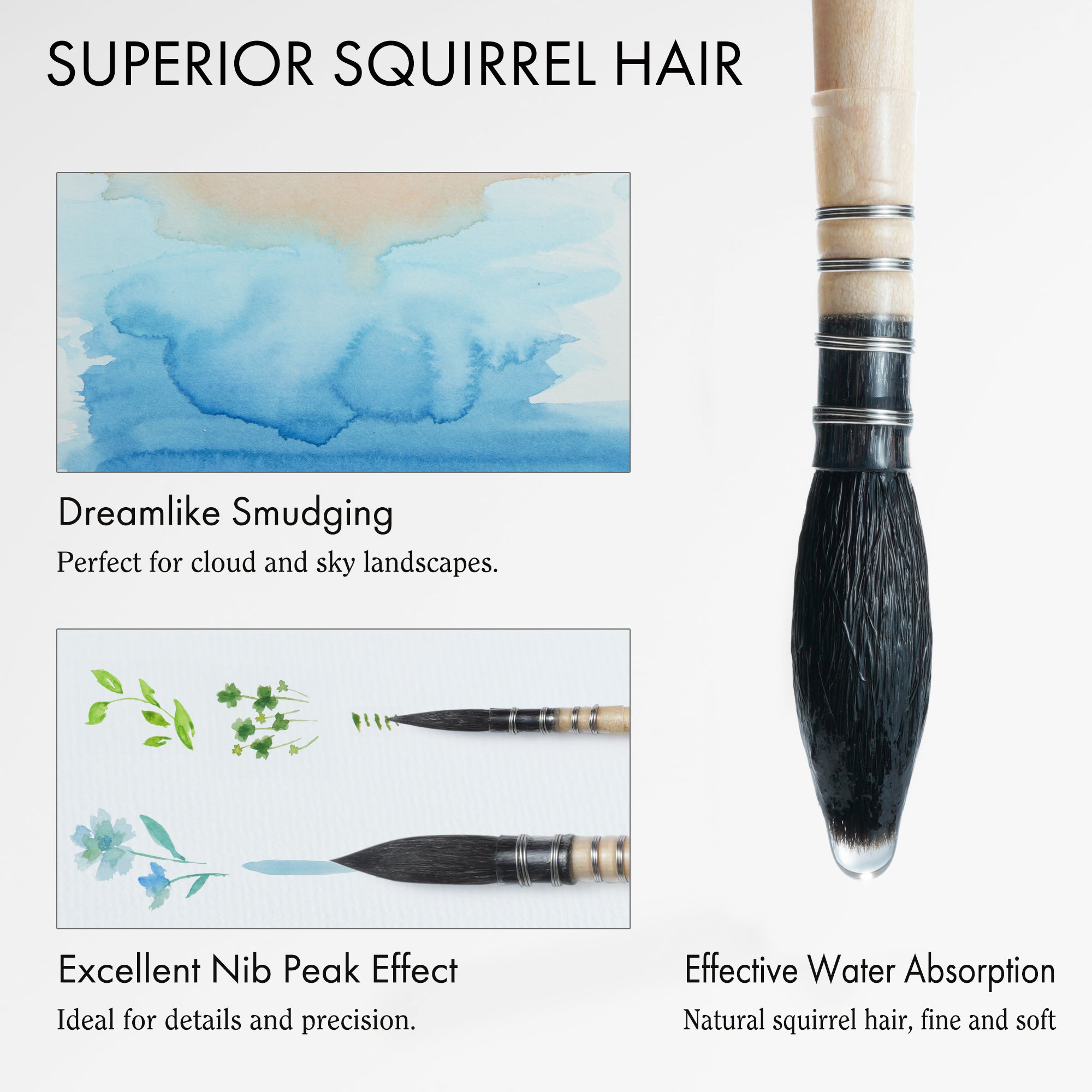 details of this squirrel hair brush set