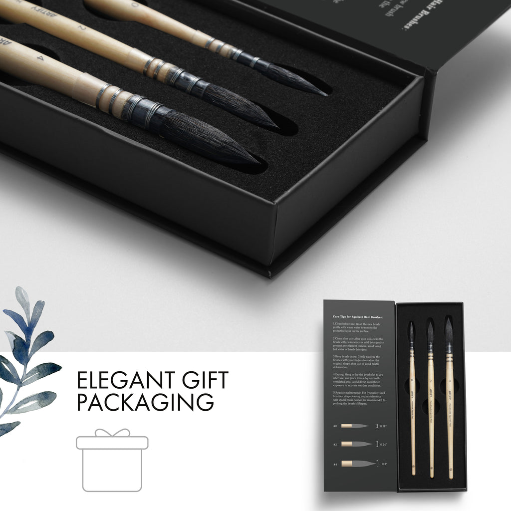 3 pcs squirrel hair paint brush in box