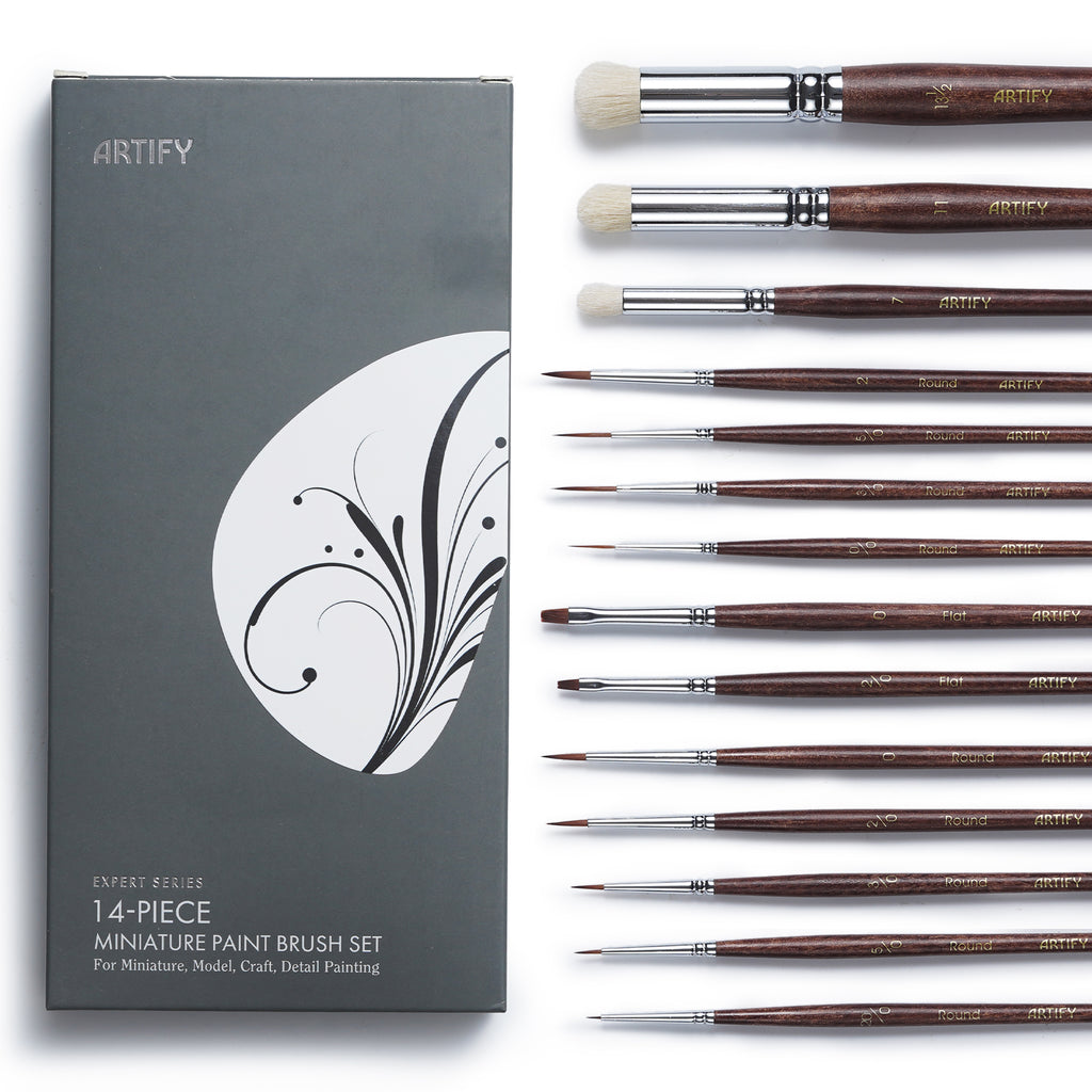 ARTIFY 14 PCS Miniature Paint Brush Set: Bionic Hair Fine Brushes with Goat Hair Drybrushes