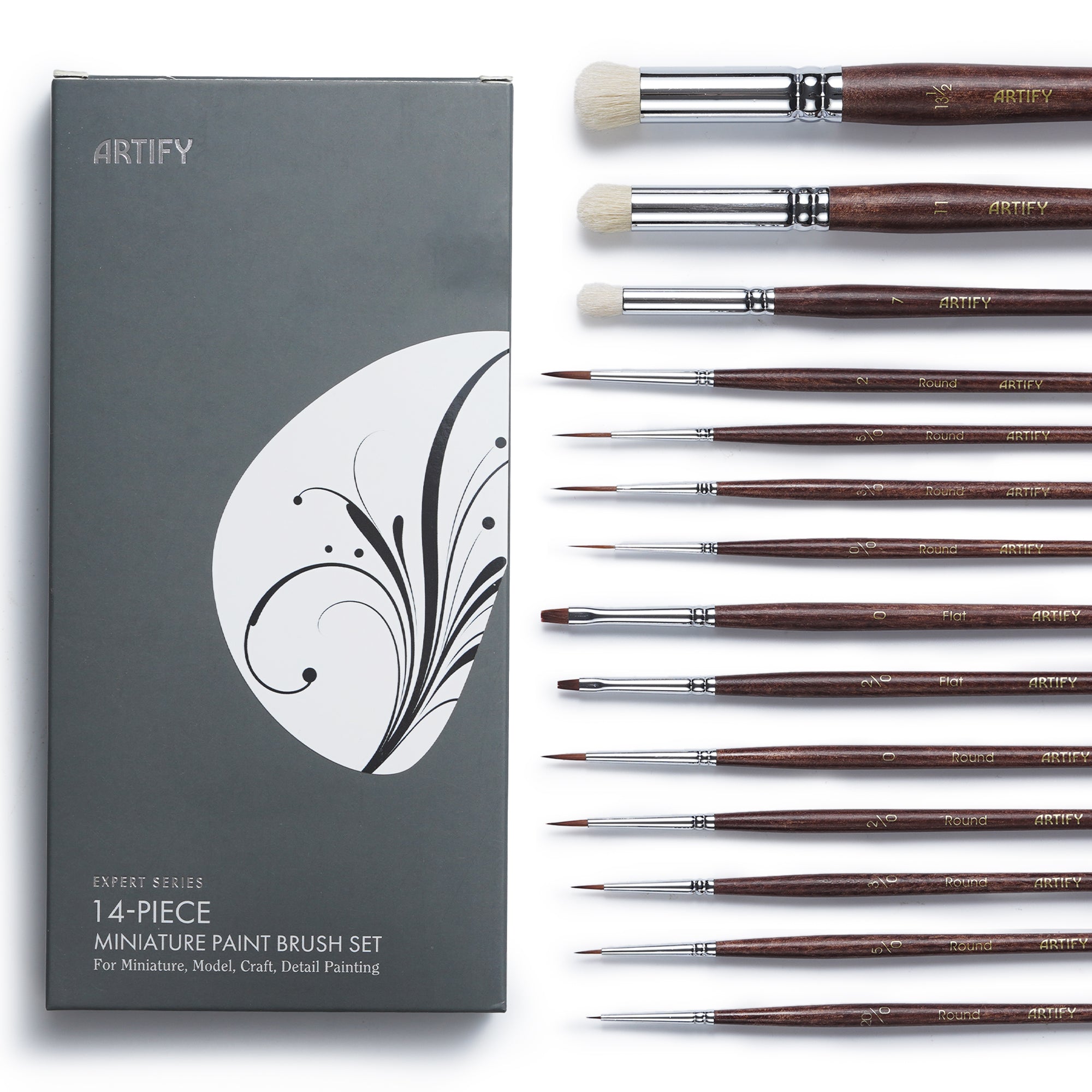 ARTIFY 14 PCS Miniature Paint Brush Set: Bionic Hair Fine Brushes with Goat Hair Drybrushes