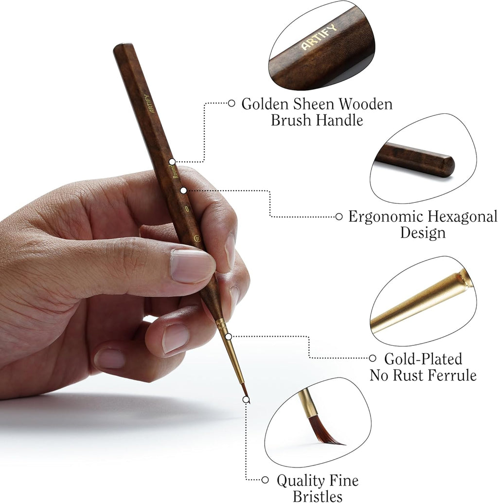 Extreme Detail Paint Brushes for Miniature, Round Tip Nylon Fine Brush with Hexagonal Handle - Artify