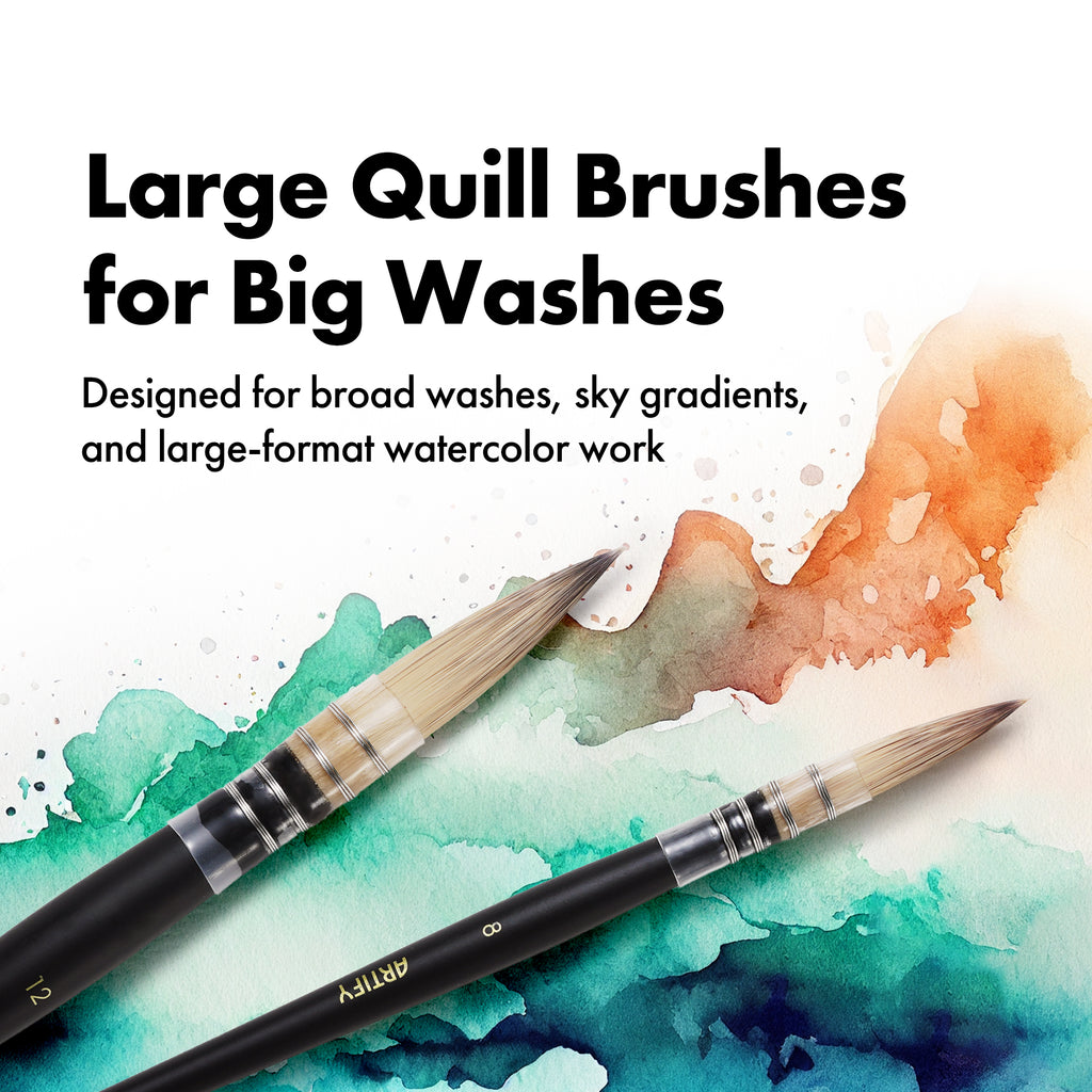 ARTIFY 6 PCS Synthetic Quill Brush Watercolor Mop Brush Set, Expert Series