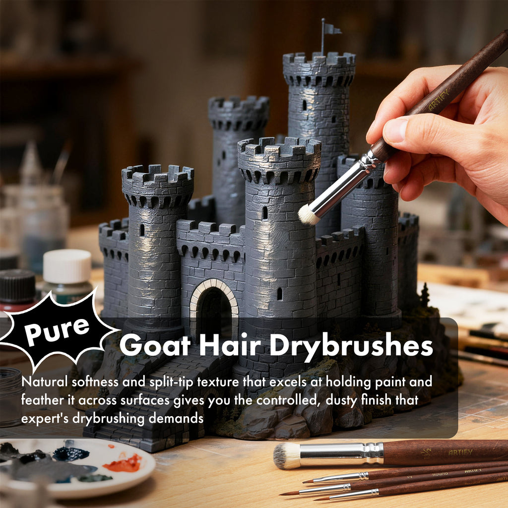 ARTIFY 14 PCS Miniature Paint Brush Set: Bionic Hair Fine Brushes with Goat Hair Drybrushes