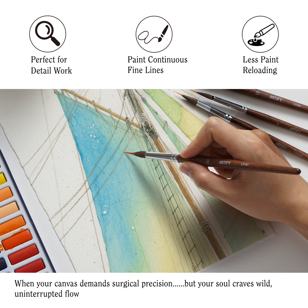 Extended Needle Point Brush Set, Sable & Nylon Hybrid Watercolor Detail Brushes , Expert Series - Artify