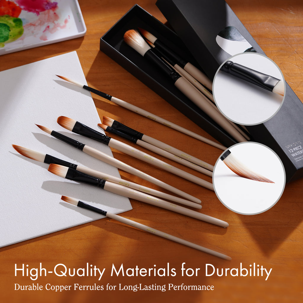Professional Watercolor Paint Brush Set with Case for Beginners & Pros,Various Shapes - Artify