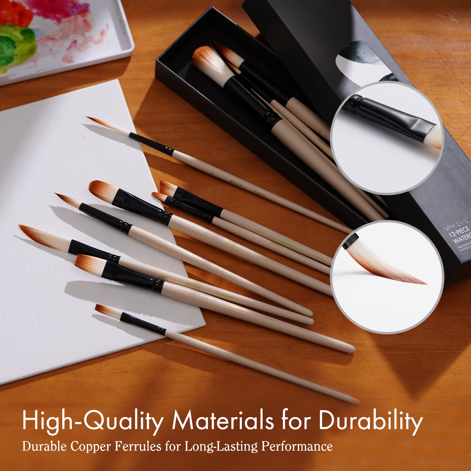 Professional Watercolor Paint Brush Set with Case for Beginners & Pros,Various Shapes - Artify
