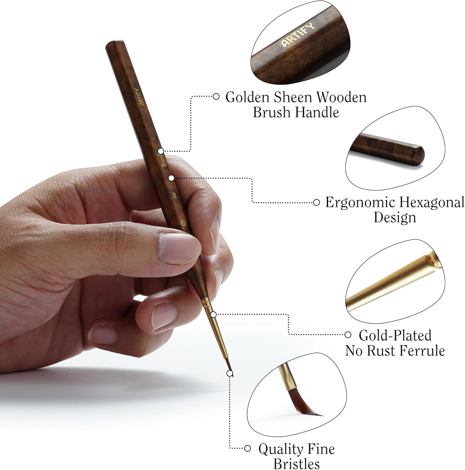 Extreme Detail Paint Brushes for Miniature, Round Tip Nylon Fine Brush with Hexagonal Handle - Artify