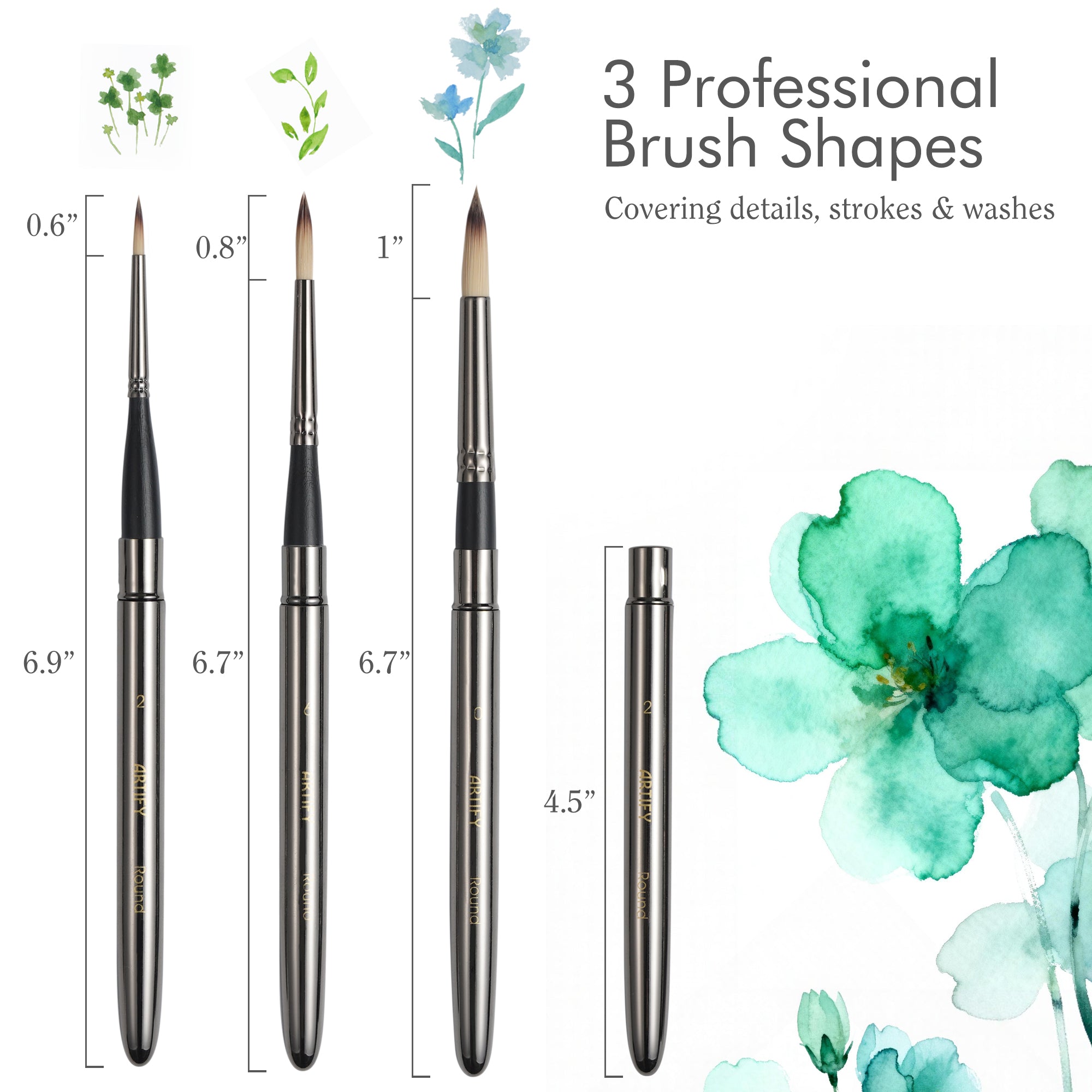 ARTIFY Travel Watercolor Brush Set, Synthetic Outdoor Paint Brushes with with Anti-Rust Handle