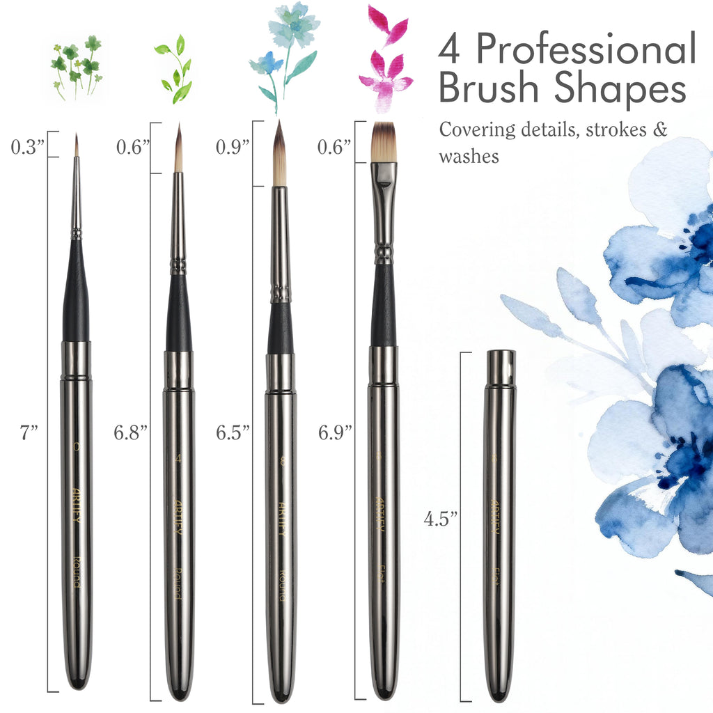 ARTIFY Travel Watercolor Brush Set, Synthetic Outdoor Paint Brushes with with Anti-Rust Handle