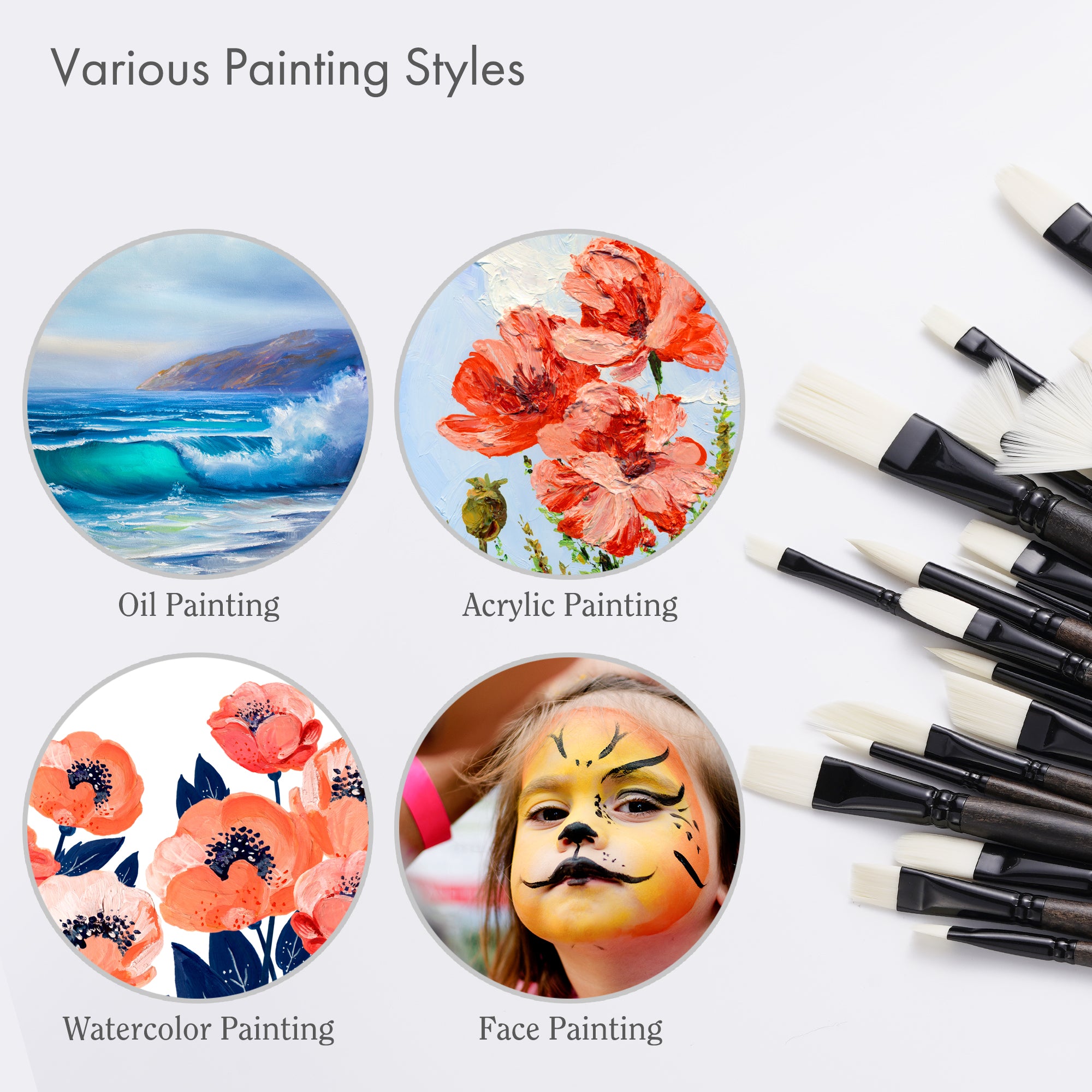 ARTIFY Paint Brush Set, 24 Piece Long Handle Oil Paint Brushes
