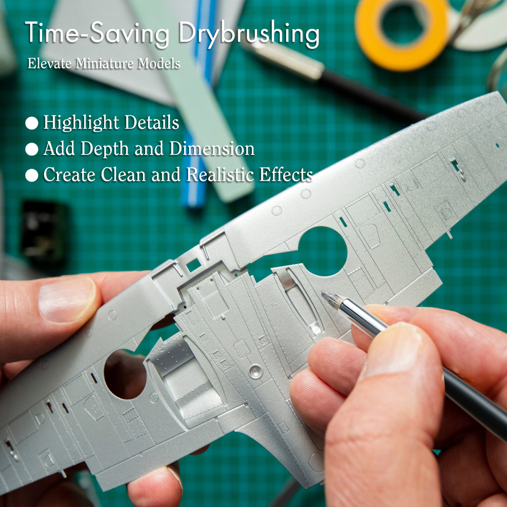 ARTIFY 5 Sizes Drybrush Set for Effortless Miniature, Model, Ceramics, Citadel Painting (Black) - Artify