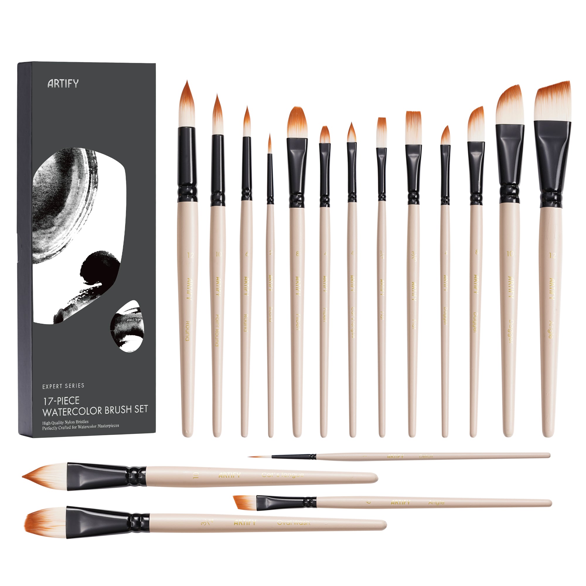 Professional Watercolor Paint Brush Set with Case for Beginners & Pros,Various Shapes - Artify