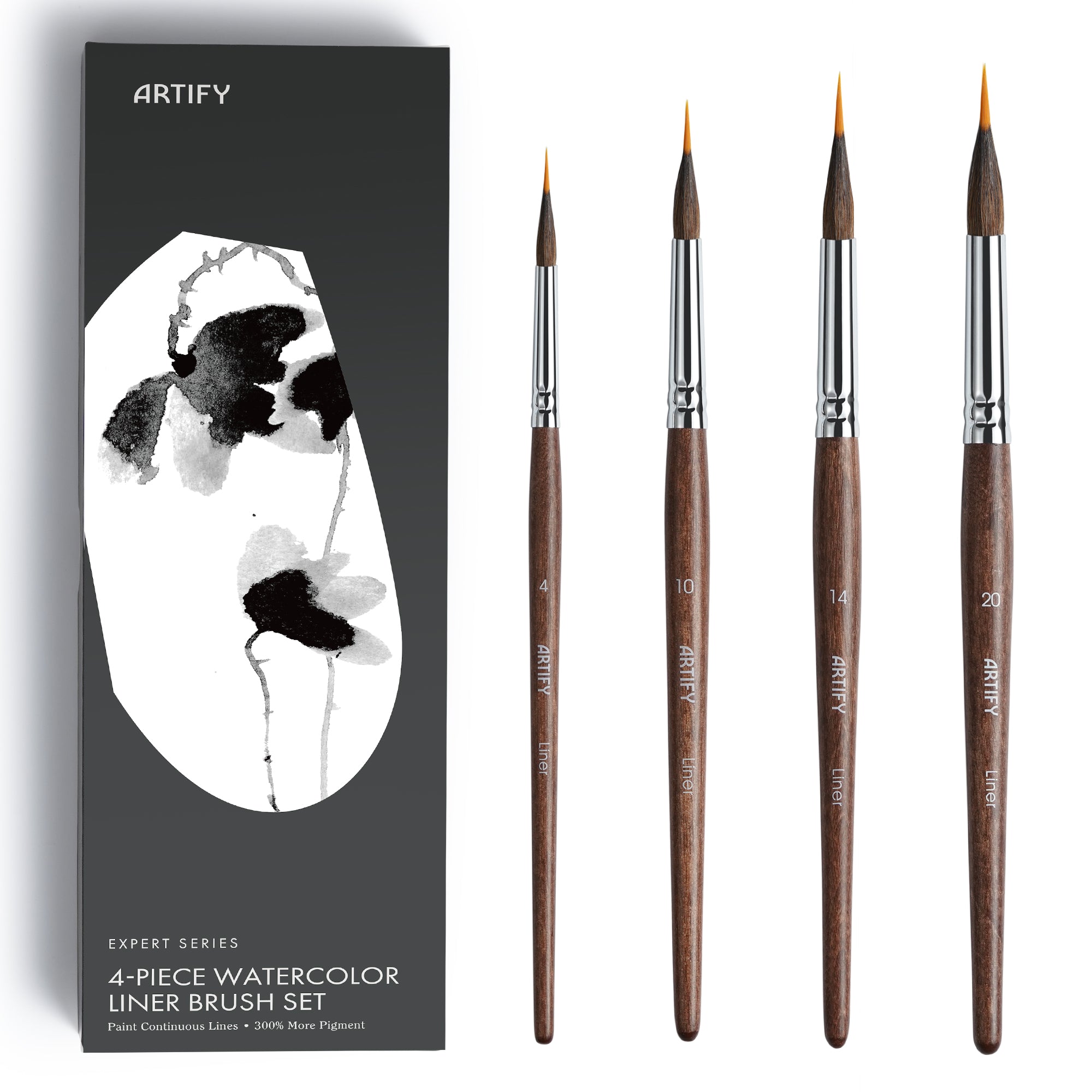 Extended Needle Point Brush Set, Sable & Nylon Hybrid Watercolor Detail Brushes , Expert Series - Artify