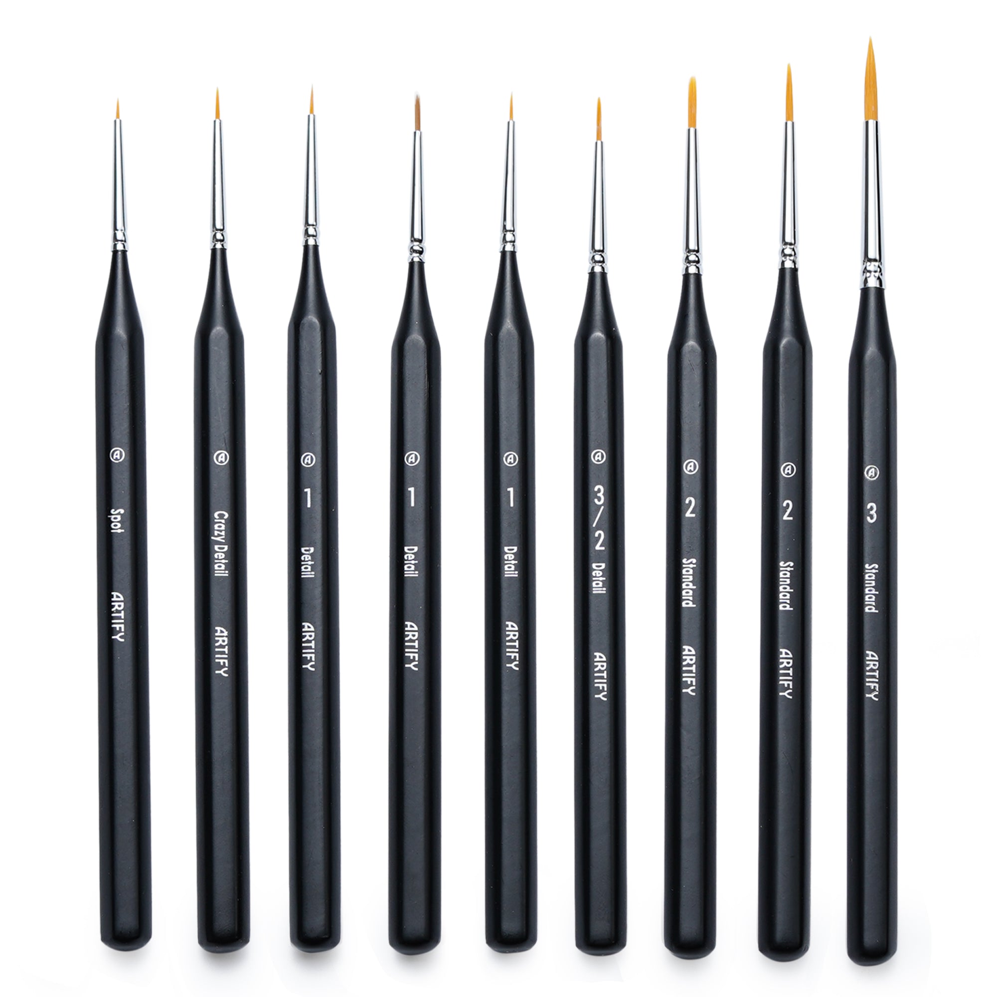 ARTIFY Miniature Detail Paint Brush Set: 9-Piece Round Small Model Paintbrushes, Thin Mini Tiny Micro Paint Brushes for Miniature Painting（） - Artify
