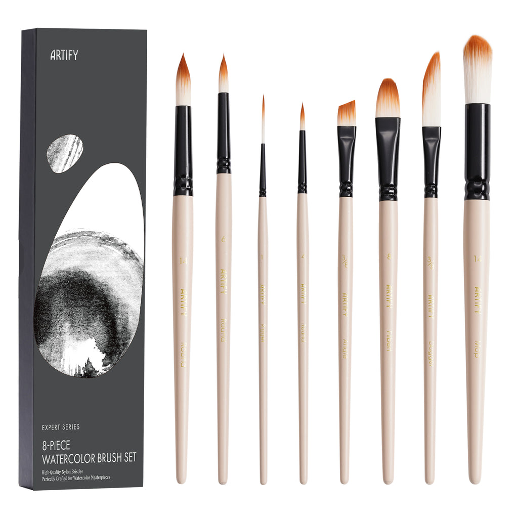 Professional Watercolor Paint Brush Set with Case for Beginners & Pros,Various Shapes - Artify