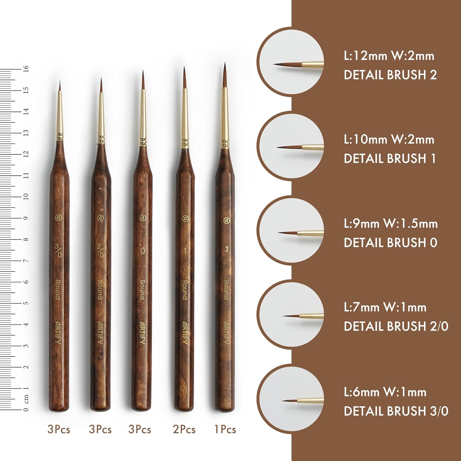 Extreme Detail Paint Brushes for Miniature, Round Tip Nylon Fine Brush with Hexagonal Handle - Artify