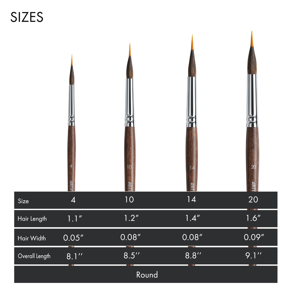 Extended Needle Point Brush Set, Sable & Nylon Hybrid Watercolor Detail Brushes , Expert Series - Artify