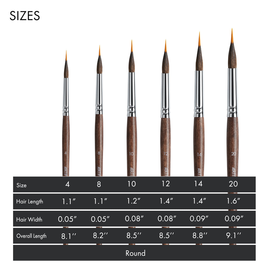 Extended Needle Point Brush Set, Sable & Nylon Hybrid Watercolor Detail Brushes , Expert Series - Artify