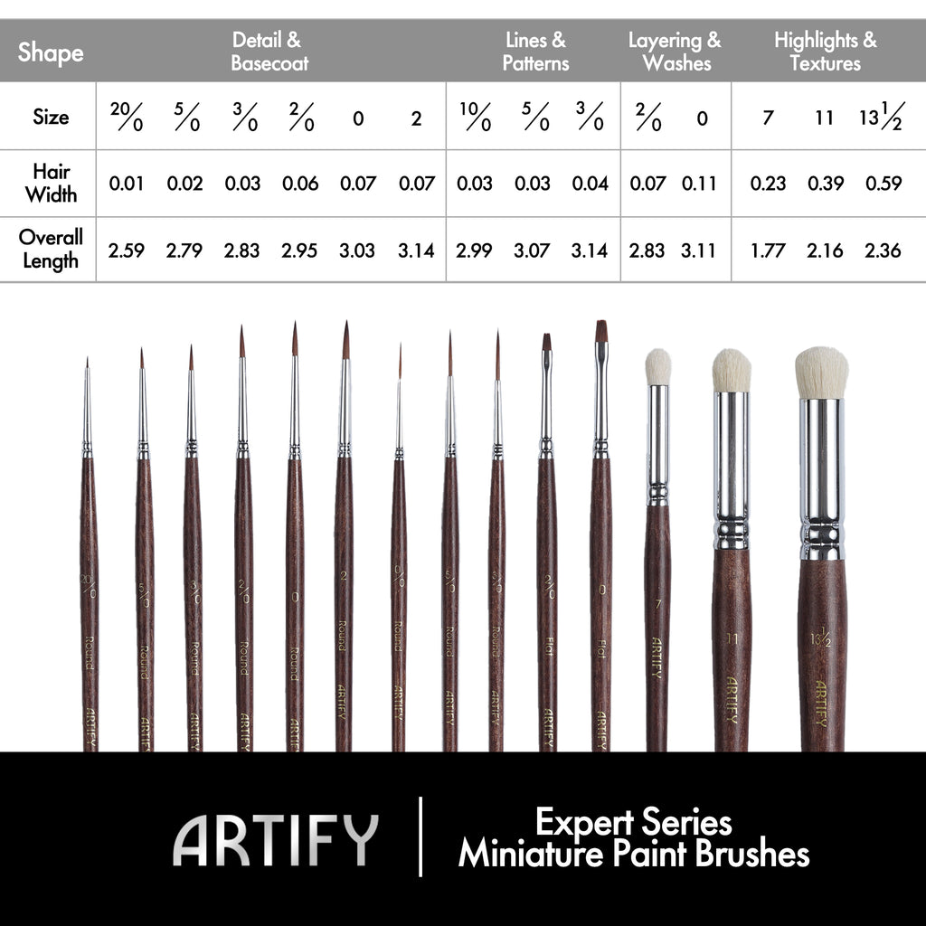 ARTIFY 14 PCS Miniature Paint Brush Set: Bionic Hair Fine Brushes with Goat Hair Drybrushes