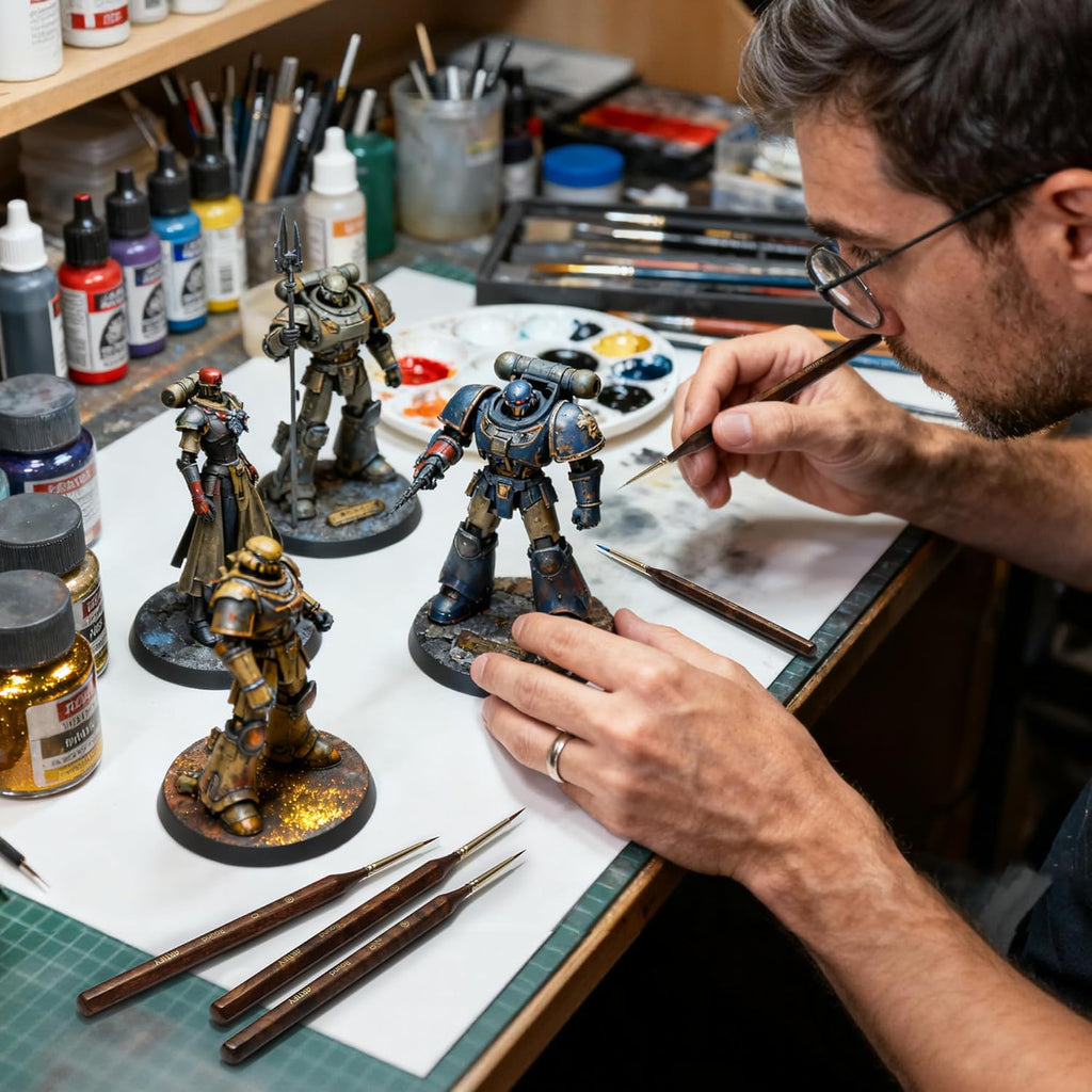 Extreme Detail Paint Brushes for Miniature, Round Tip Nylon Fine Brush with Hexagonal Handle - Artify