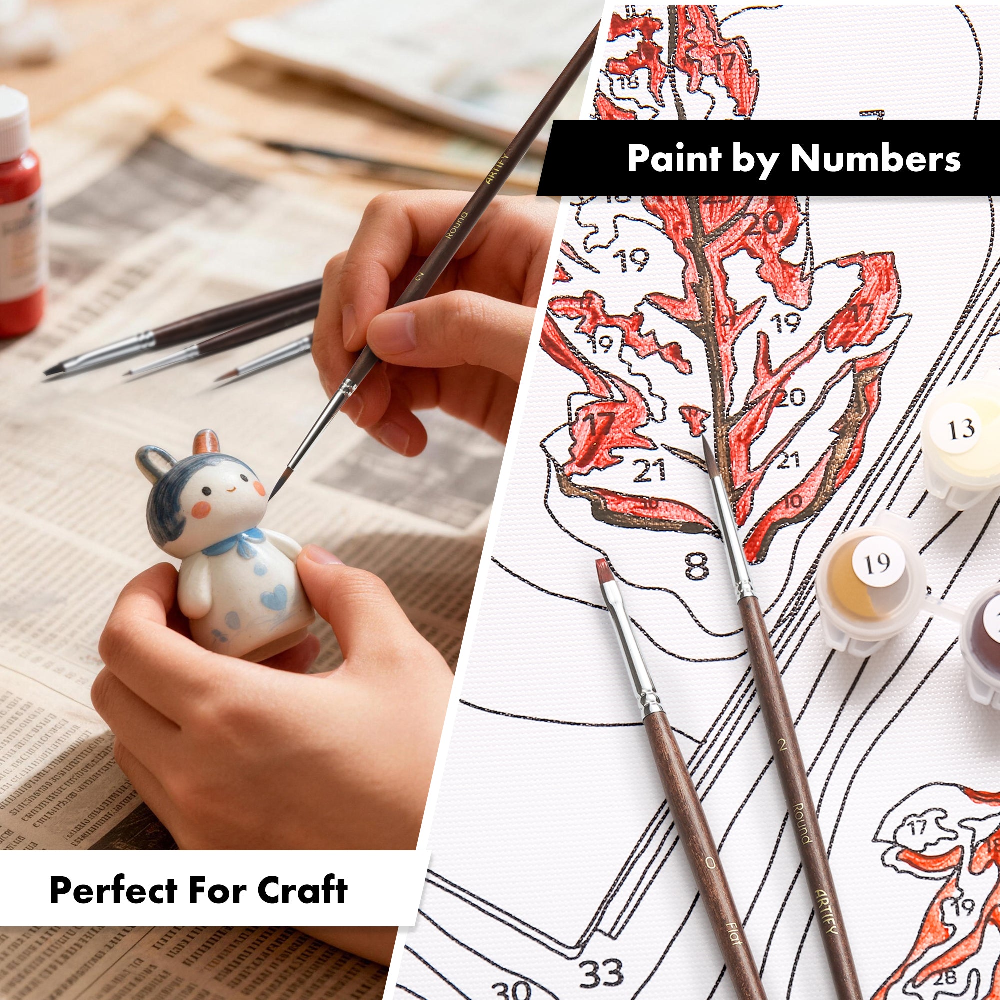 ARTIFY 14 PCS Miniature Paint Brush Set: Bionic Hair Fine Brushes with Goat Hair Drybrushes