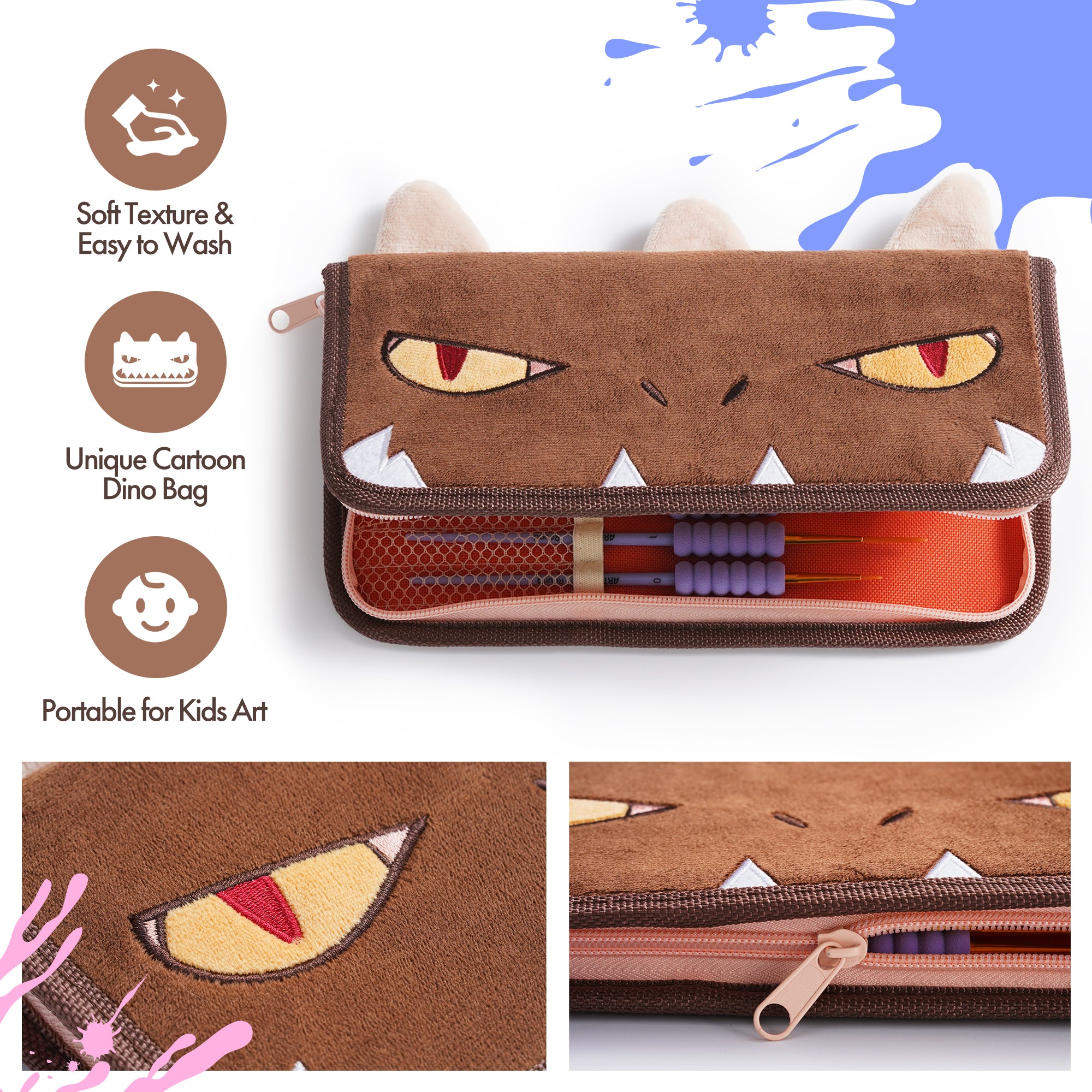 ARTIFY All-Purpose Paint Brushes for Kids with Cute Dino Bag, Ideal for Kids Arts & Crafts