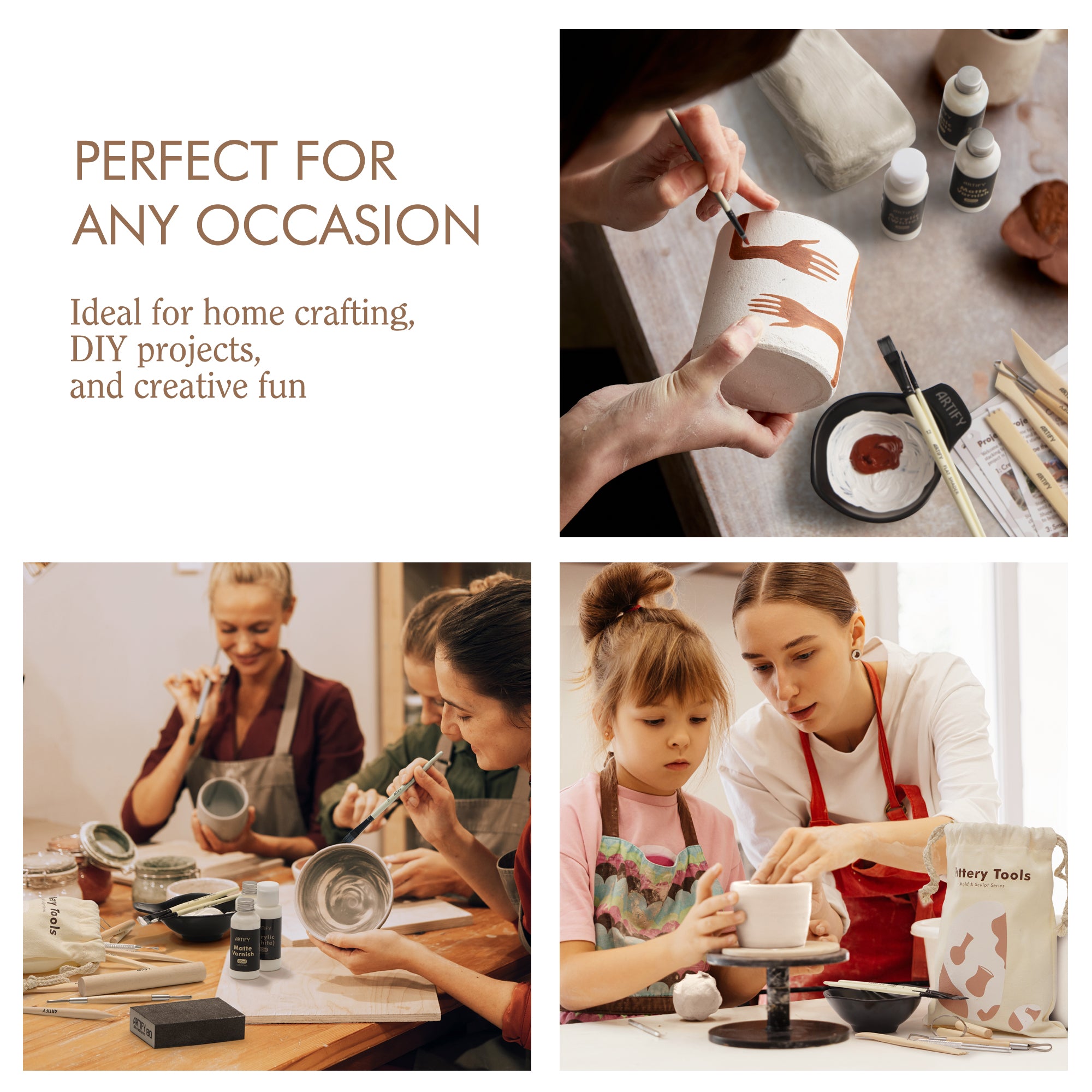DIY Home Pottery Kit, Air Dry Clay Craft Kit for All Ages