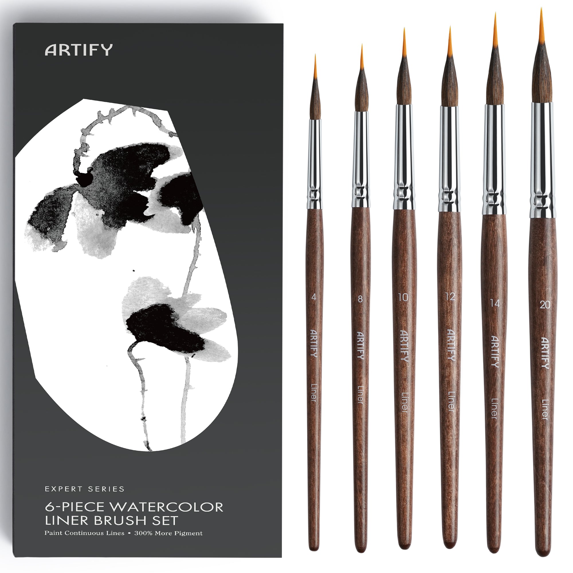 Professional Needle Point Watercolor Brush Set, Sable & Nylon Hybrid Extended Detail Brushes