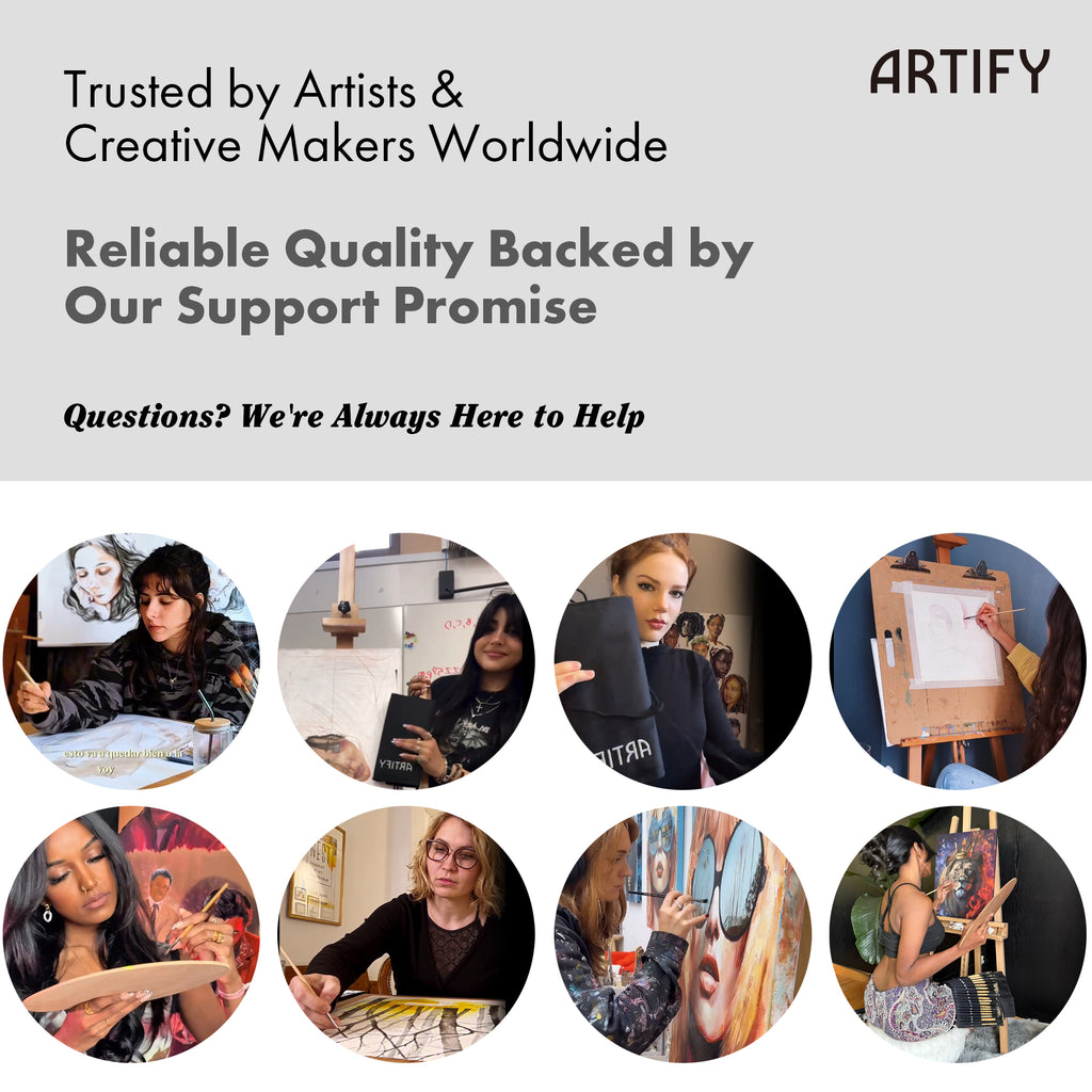 Promotional image for Artify, a platform trusted by artists and creative makers worldwide, with text about reliability and support.