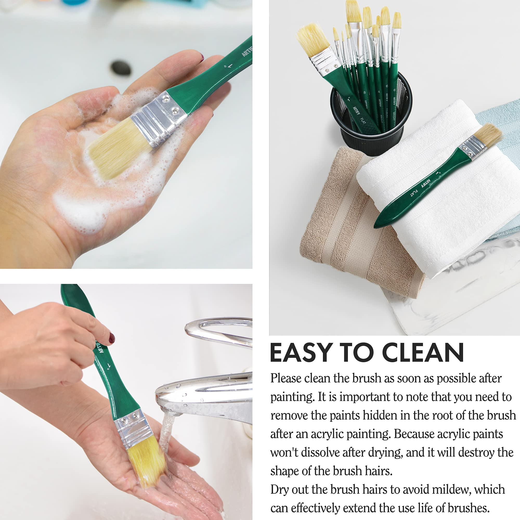 ARTIFY 10 Pcs Hog Hairs Paint Brush Set - Artify