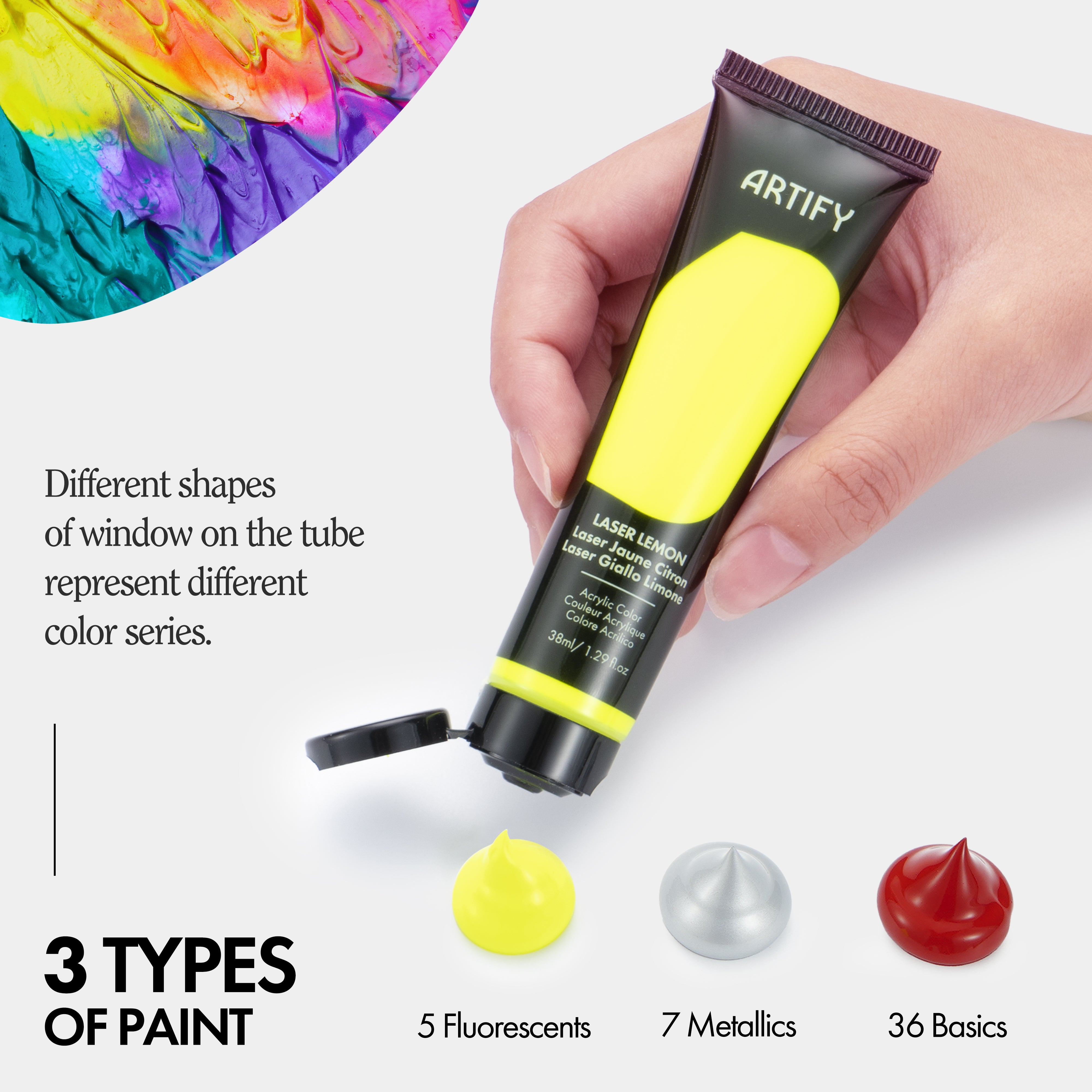 ARTIFY Premium Heavy Body Acrylic Paint Set — 48 Colors (1.29 oz, 38ml), Non-Toxic