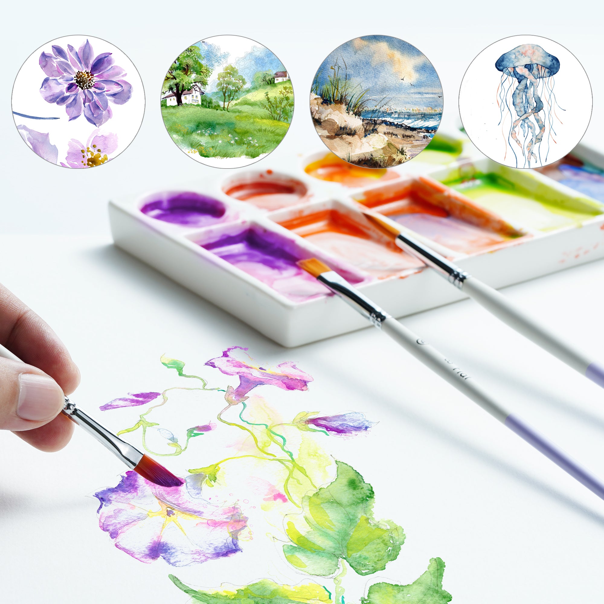 ARTIFY 9 PCS Travel Watercolor Brushes for Beginners & Pros