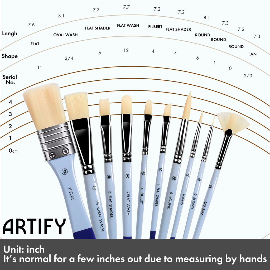 ARTIFY 10 Pcs Synthetic Hair Paint Brush Set - Artify
